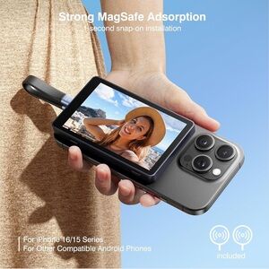 Vlog selfie screen magnetic with hard carrying case & USB cord